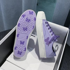 Embroidery Butterfly Low Lacing Canvas Sneakers