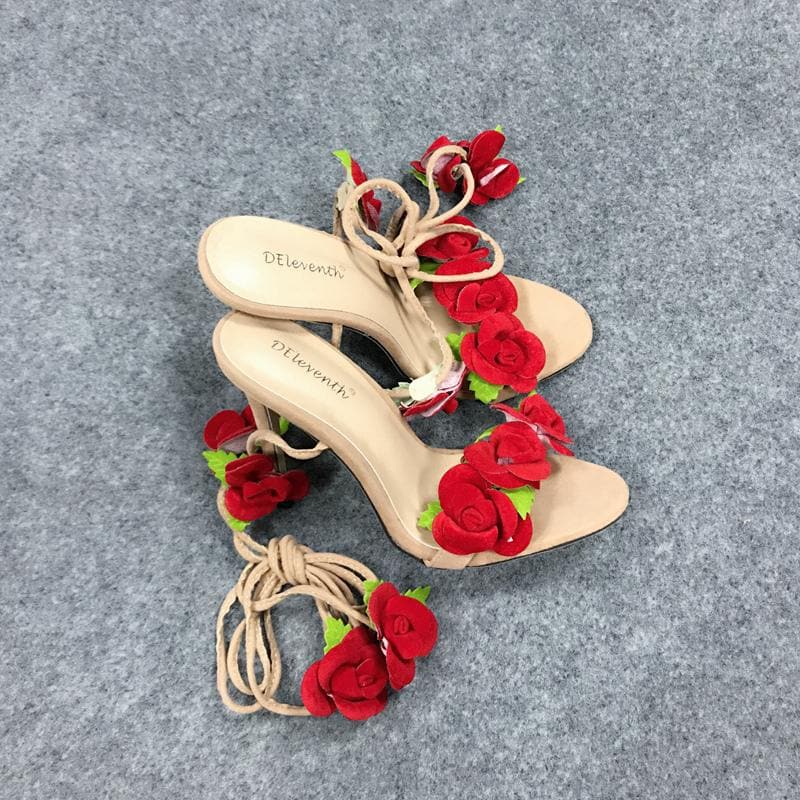 Sweet Rose Laced High Heels Sandals
