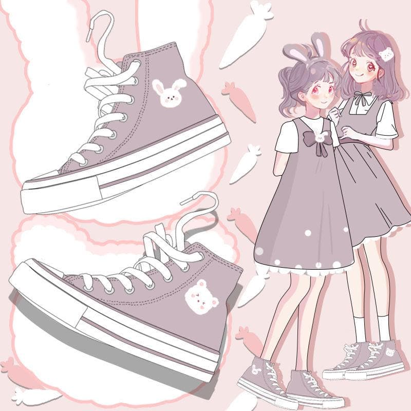 Sweet Lolita Rabbit Bear Print Canvas Shoes