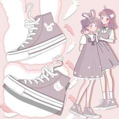 Sweet Lolita Rabbit Bear Print Canvas Shoes