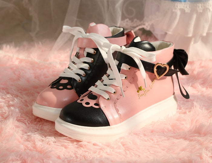 Sweet Pastel Color Kawaii Bowknot Heart High-top Shoes BE517