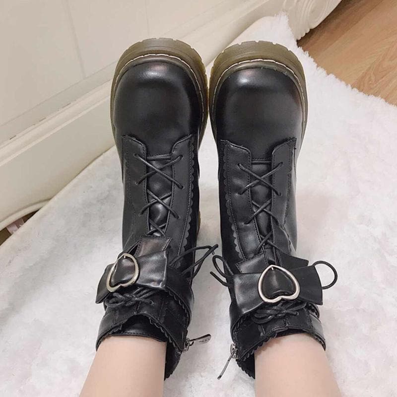 Love Heart Bow Strap Inner Fleece Martin Boots