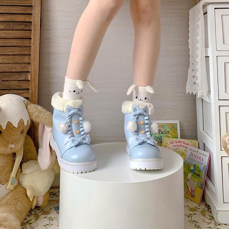 Bear Bow Fuzzy Ball Lolita Snow Boots