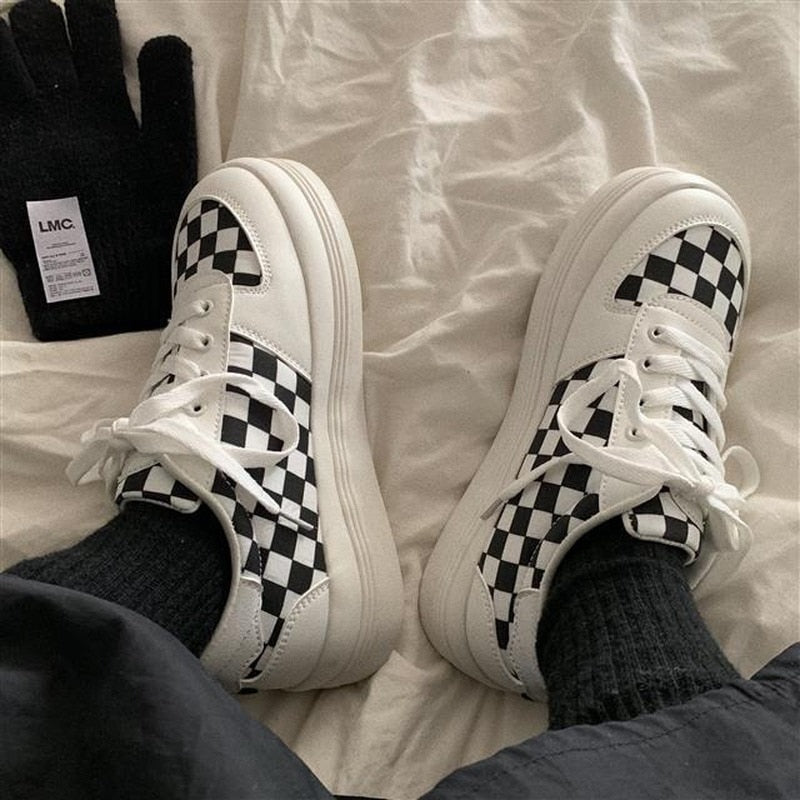 Harajuku Black and White Grid Sneakers FY013