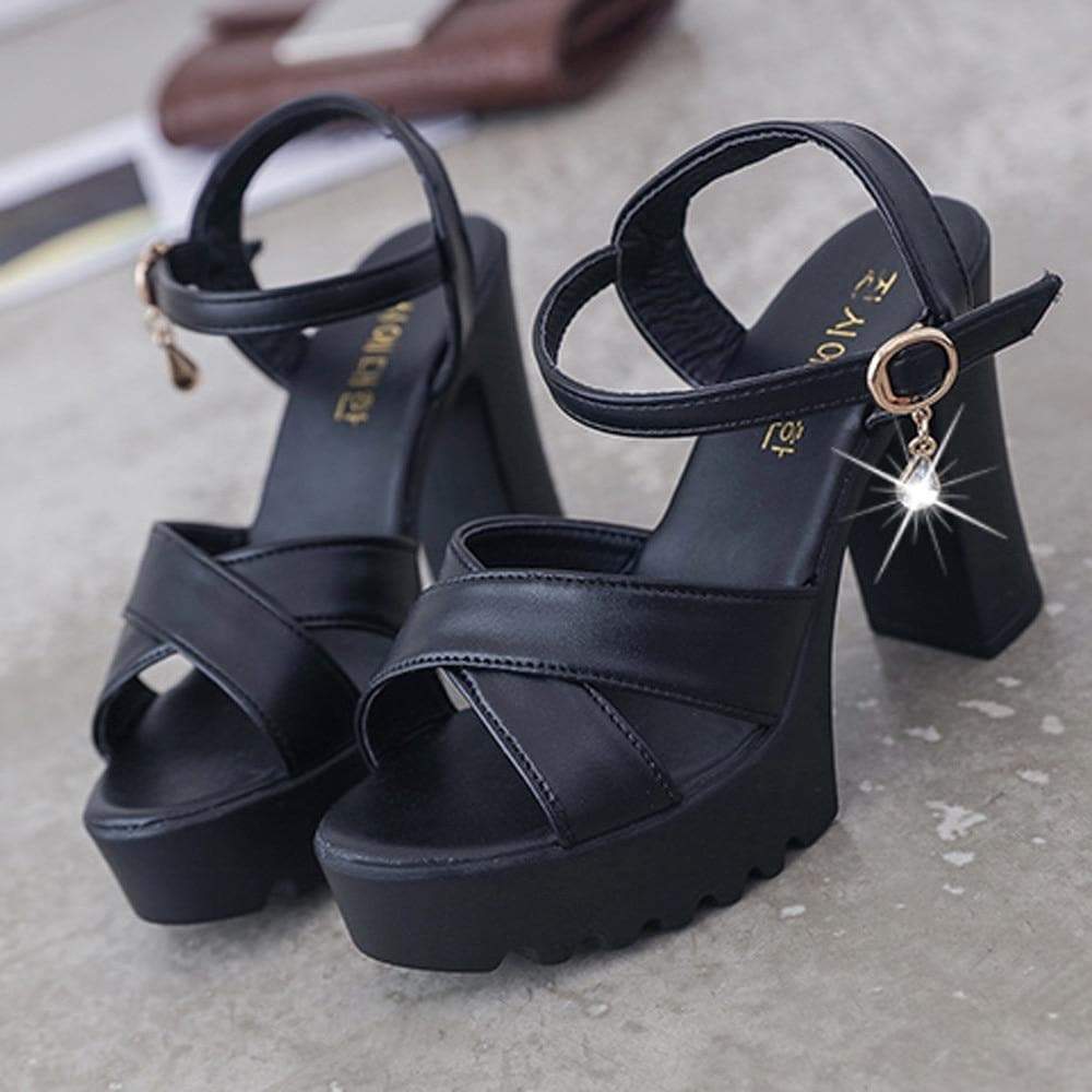 Black/White Summer Spring Cute Heels Sandals Shoes