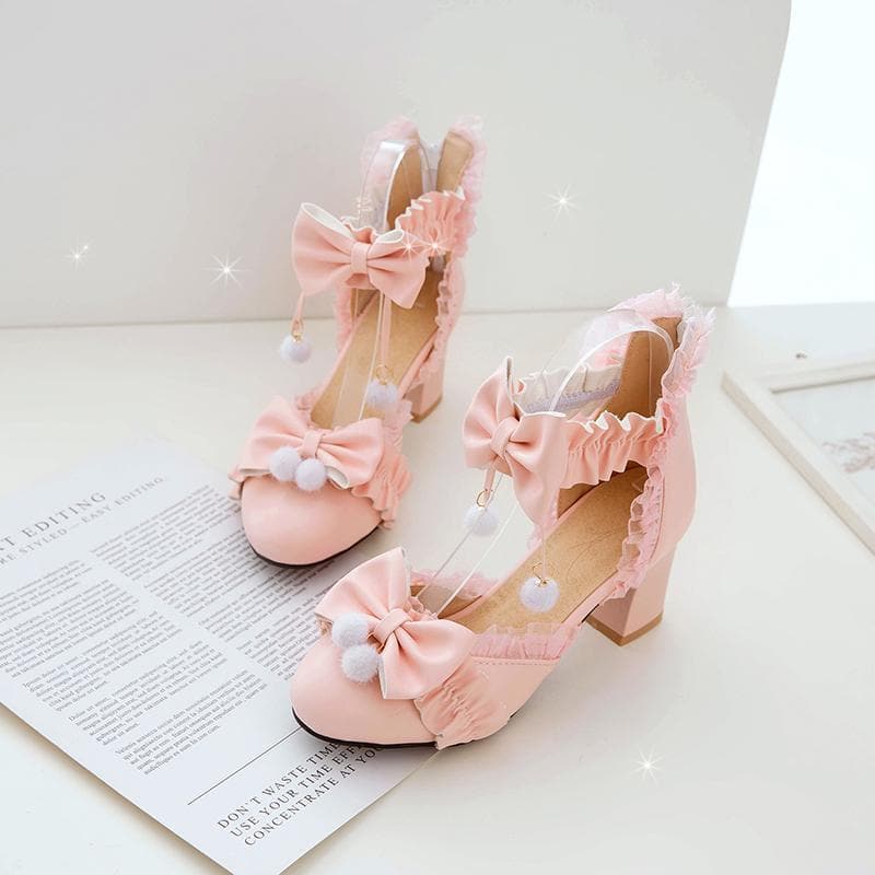 Black/Pink/White Fashion Kawaii Lolita High Heeled Cute Shoes SS1861