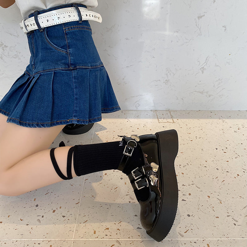 Punk Platform Black Shoes BE845