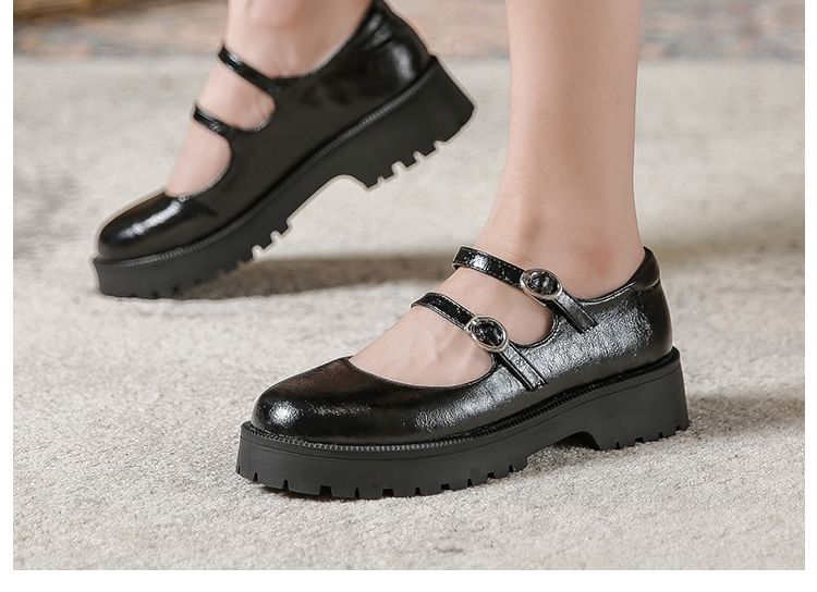 Platform Faux Leather Mary Jane Shoes