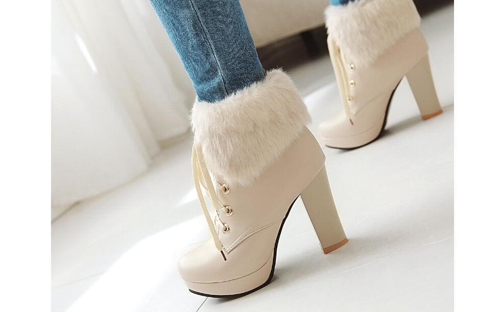 Black/White/Pink/Beige Elegant High-heeled Boots