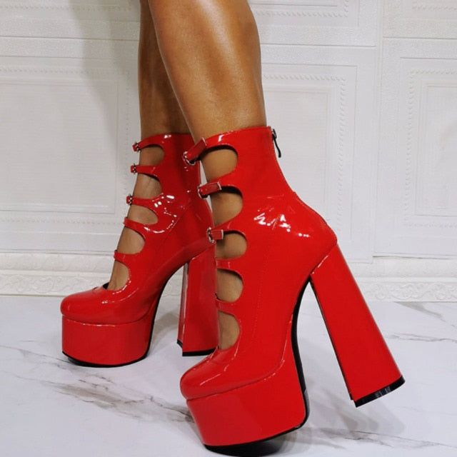 Goth Cool Black Flame Print Platform High Heel Ankle Boots BE568
