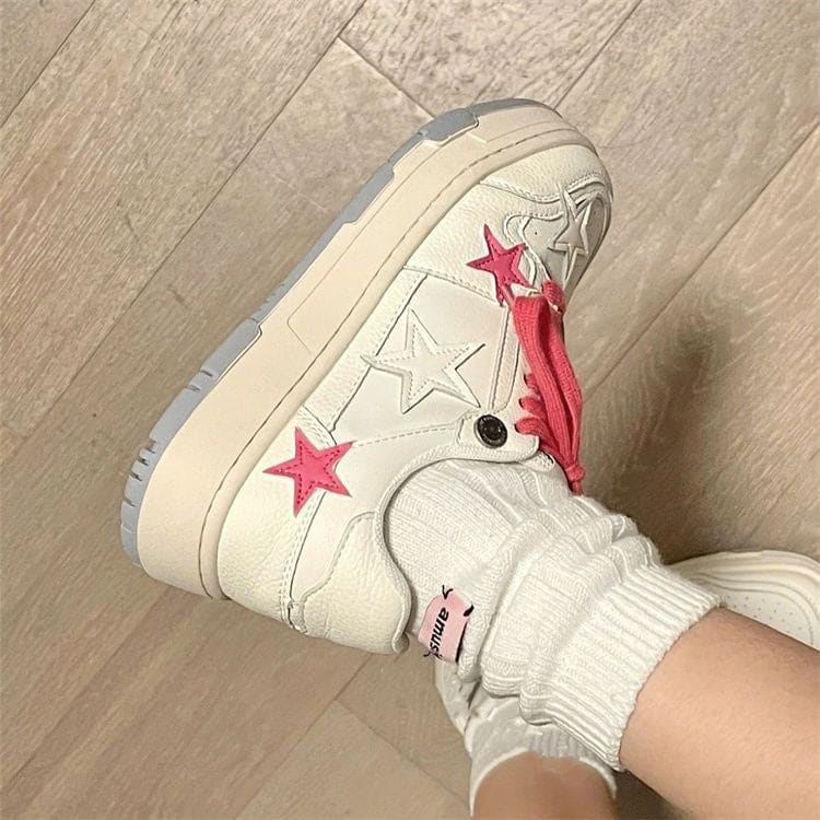 Pink Star Sneakers in White