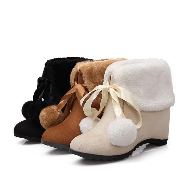 Yellow/Black/Beige Fluffy Pom Lolita Boots
