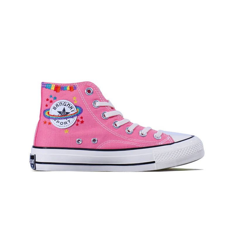 Rainbow Embroidered Pink/White/Blue/Black Canvas Shoes BE849