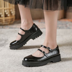 Platform Faux Leather Mary Jane Shoes