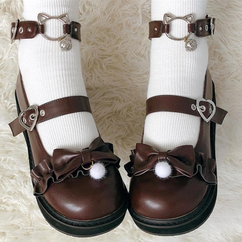 Bow Love Heart Buckle Kitty Mary Janes Shoes