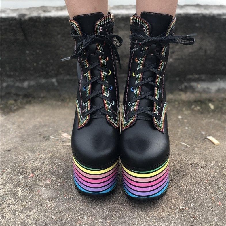 Sweet Mixed Colors Cross Lacing Platform High Heel Boots SS0797