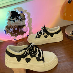 Cute Platform Love Black/White Canvas Shoes BE1234
