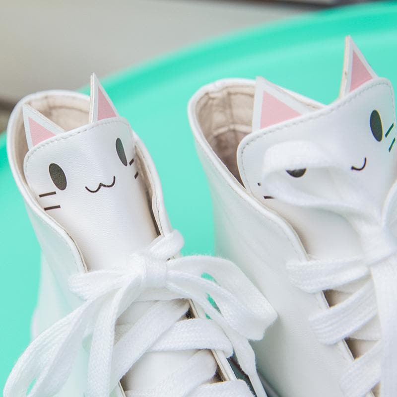 White/Pink kitty Printing Sneakers