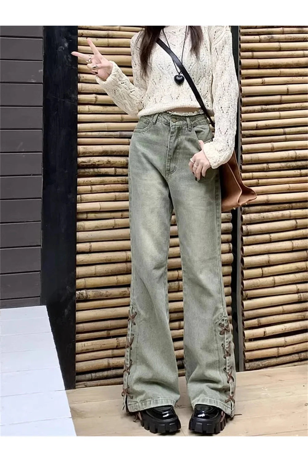 Fall 90s Wide Leg Green Jeans