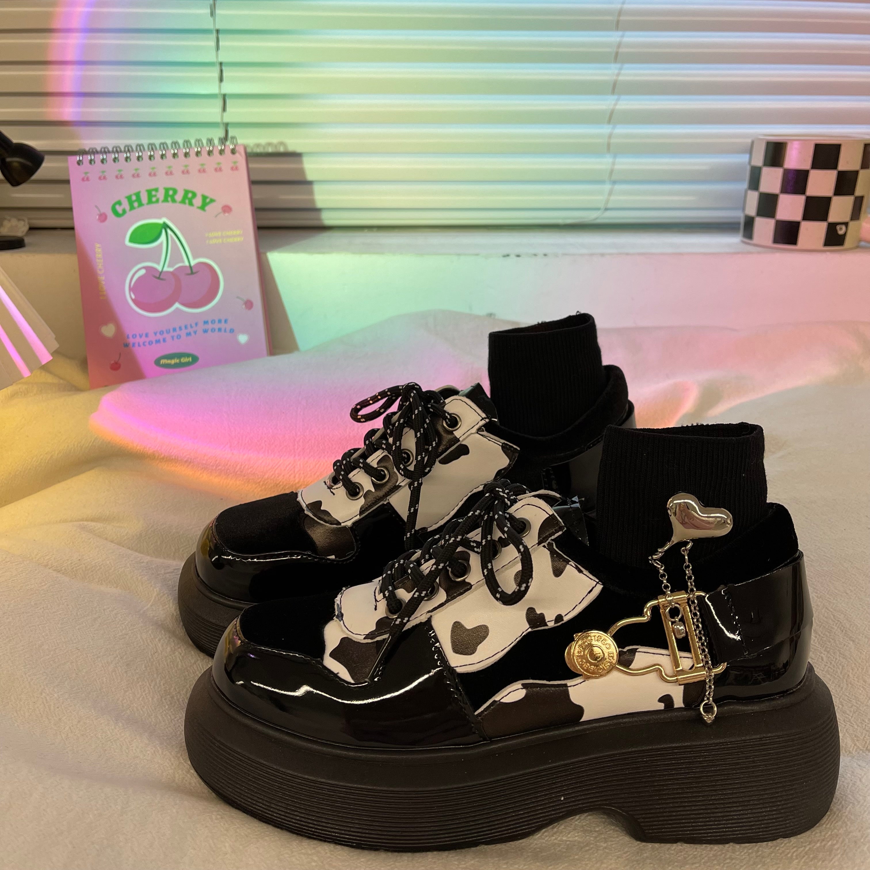 Kawaii Cow PU Leather shoes BE1236