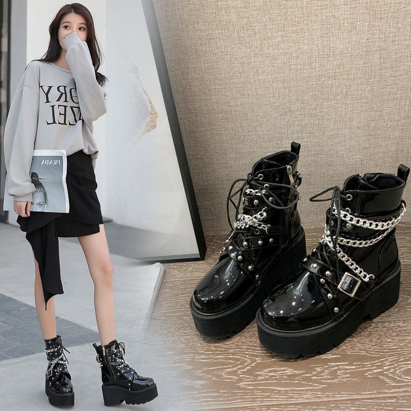 Gothic Chain Black Boots ON163