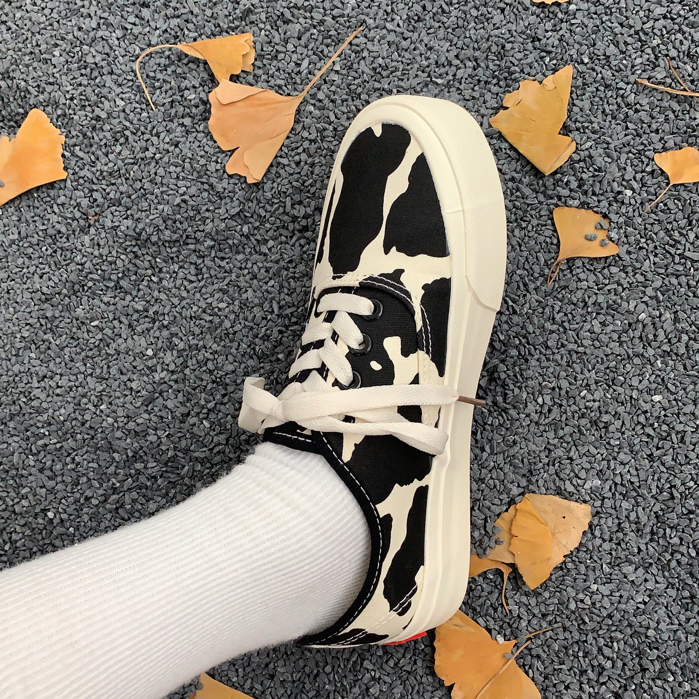 Cow Canvas Black White Shoes BE788