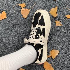 Cow Canvas Black White Shoes BE788