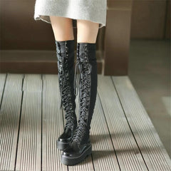 Gothic Punk Over The Knee Thigh High Lace Up Boots S13122