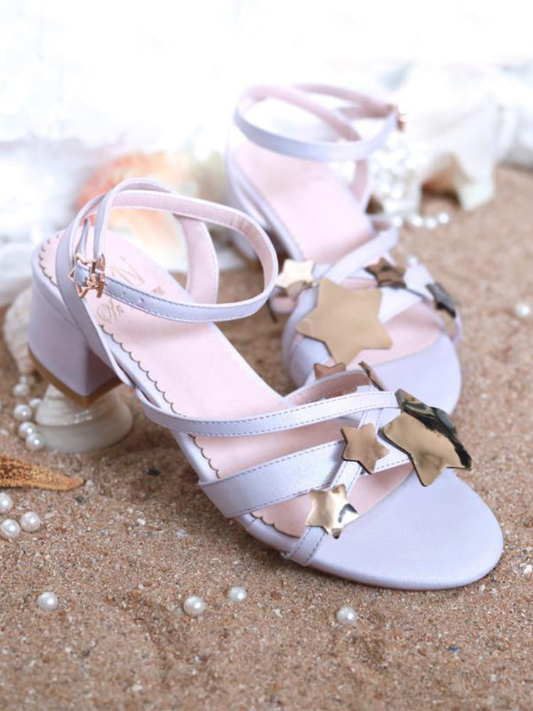 Mid-Heel Star Flash Ankle Strap Sandals BE1083