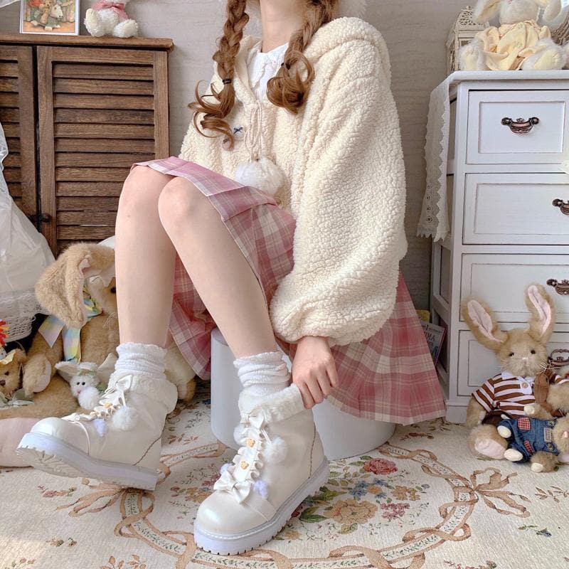 Bear Bow Fuzzy Ball Lolita Snow Boots