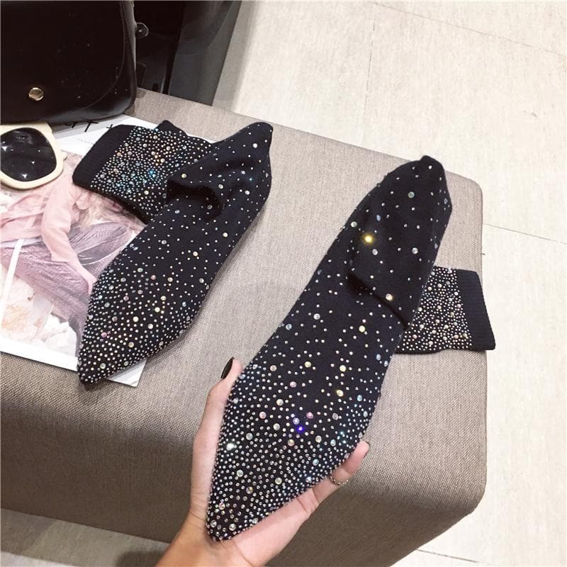 Black/Grey Bling Rhinestone Long Socks Boots