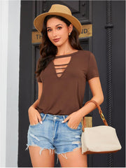 V-Neck Short-Sleeved T-Shirt With Laces