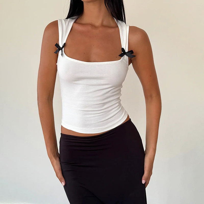Bowknot Navel-Exposed Slim-Fit Tank Top
