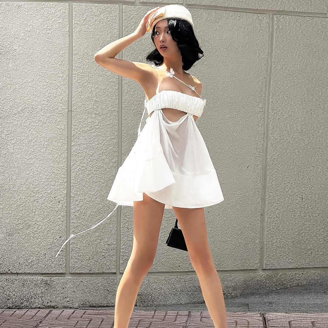 3D Flower Waist-baring Hollow Design Tube Dress