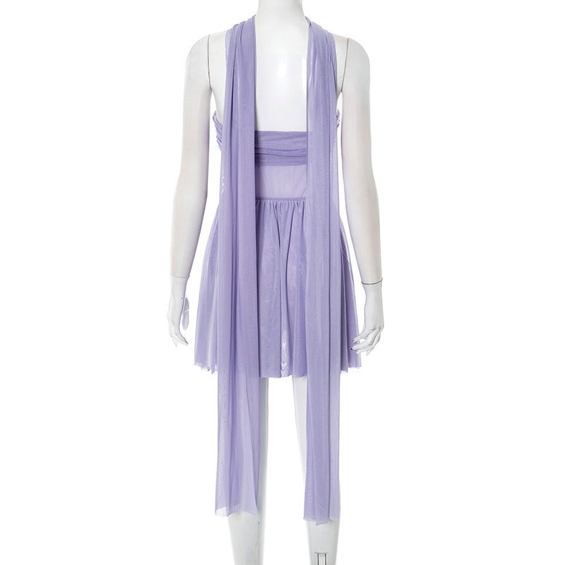 Sleeveless Tulle Dress with Bare Waist