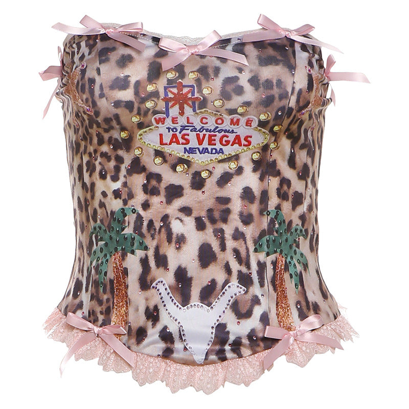 Bow Leopard Print Halter Tank Top
