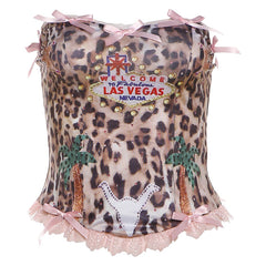 Bow Leopard Print Halter Tank Top