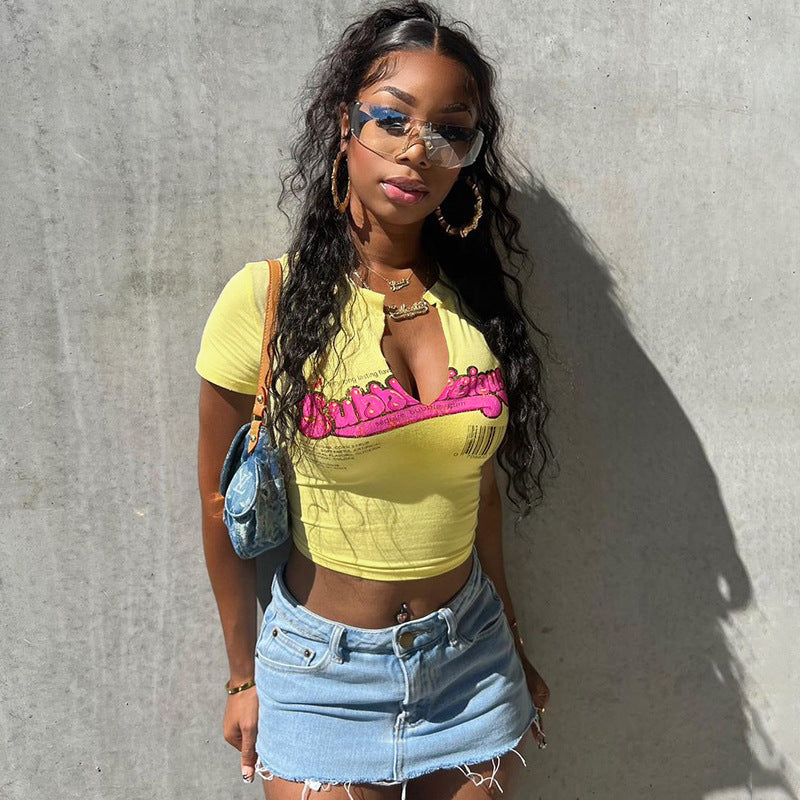 Hollowed-Out Short-Sleeved T-Shirt Top