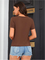 V-Neck Short-Sleeved T-Shirt With Laces