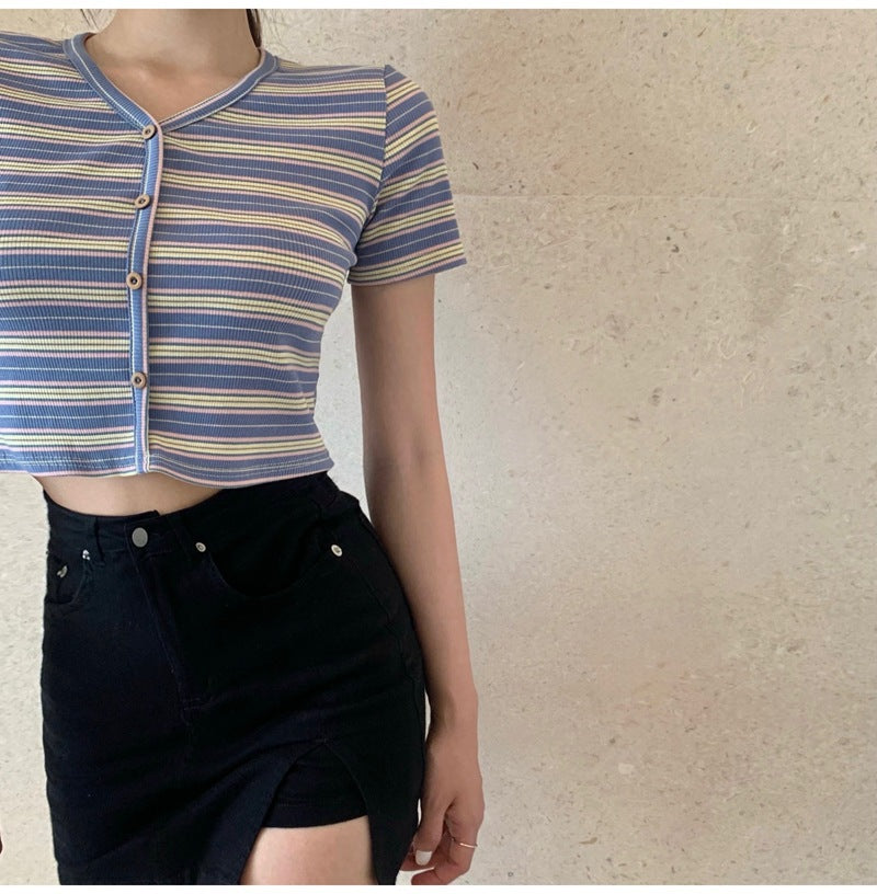 Striped T-Shirt Slim Fit Short Sleeve Top
