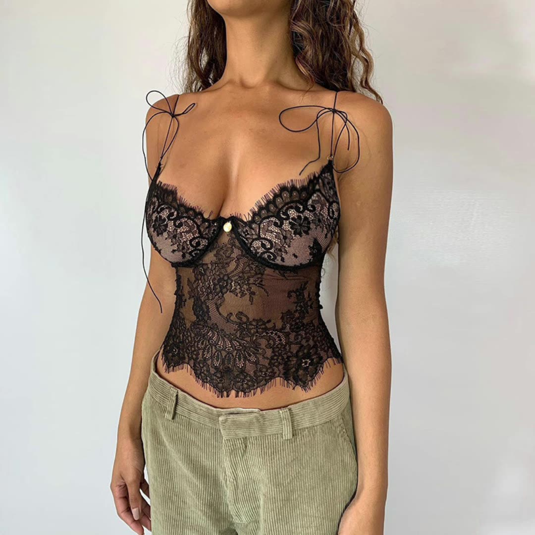 Low-Cut See-Through Lace Halter Top