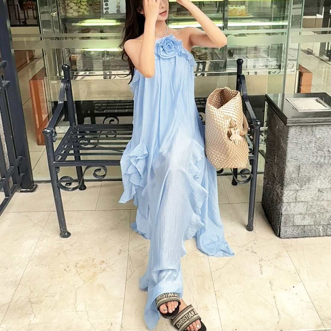3D Flower Dress with Dynamic Ruffles