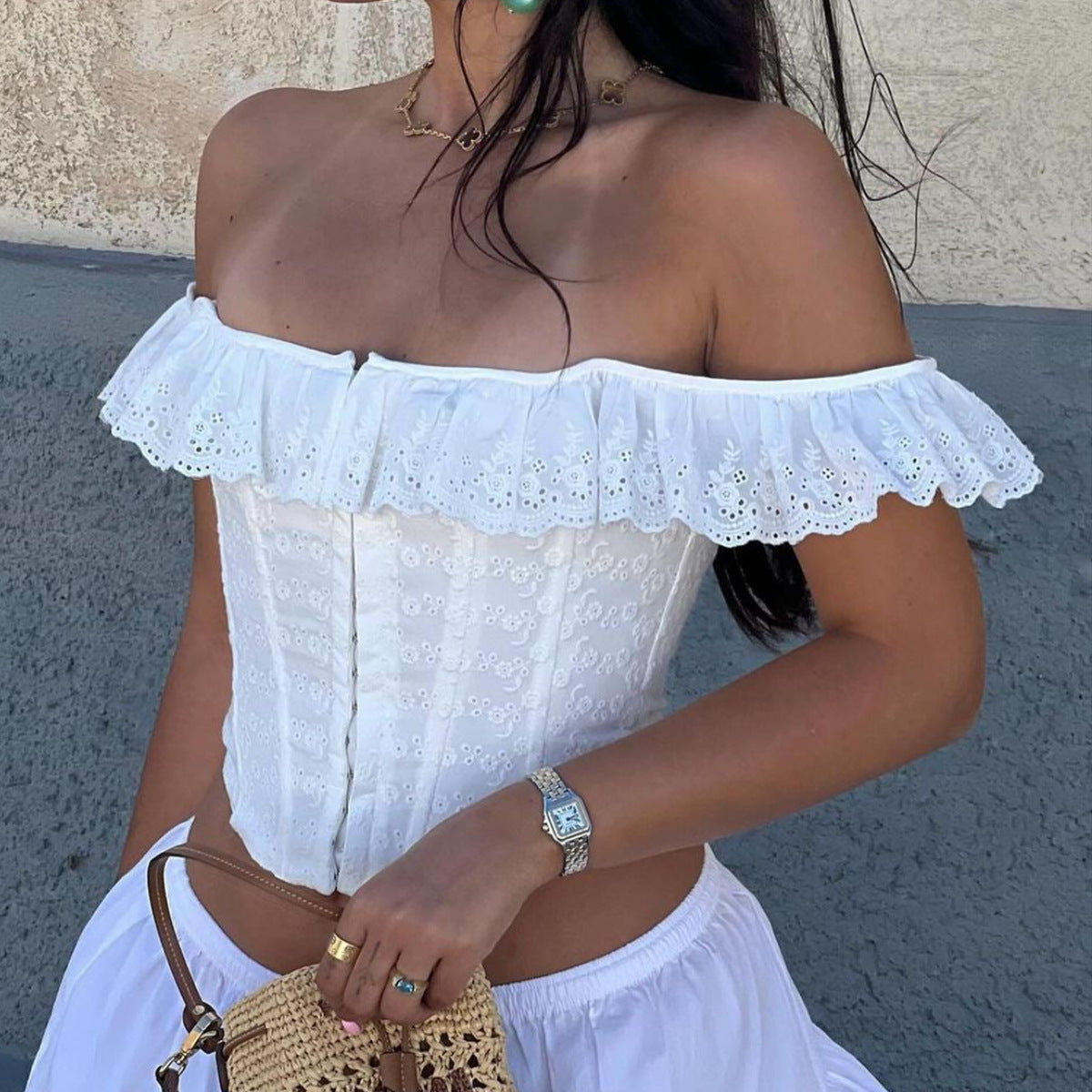 French Ruffled Button-Down Waist Slimming Vest