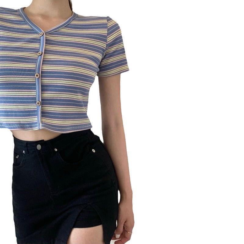 Striped T-Shirt Slim Fit Short Sleeve Top