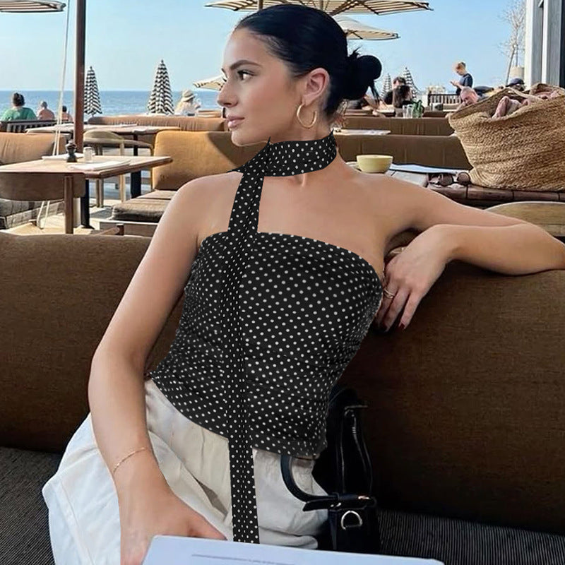 Dotted Print Slim-Fit Tube Top