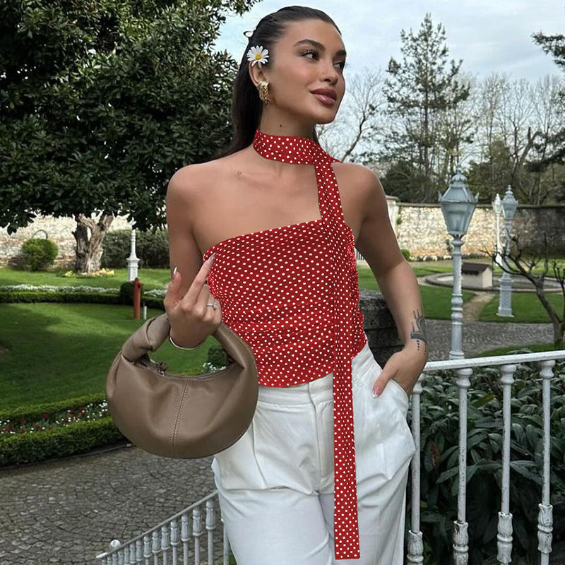Dotted Print Slim-Fit Tube Top