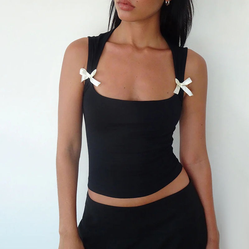 Bowknot Navel-Exposed Slim-Fit Tank Top