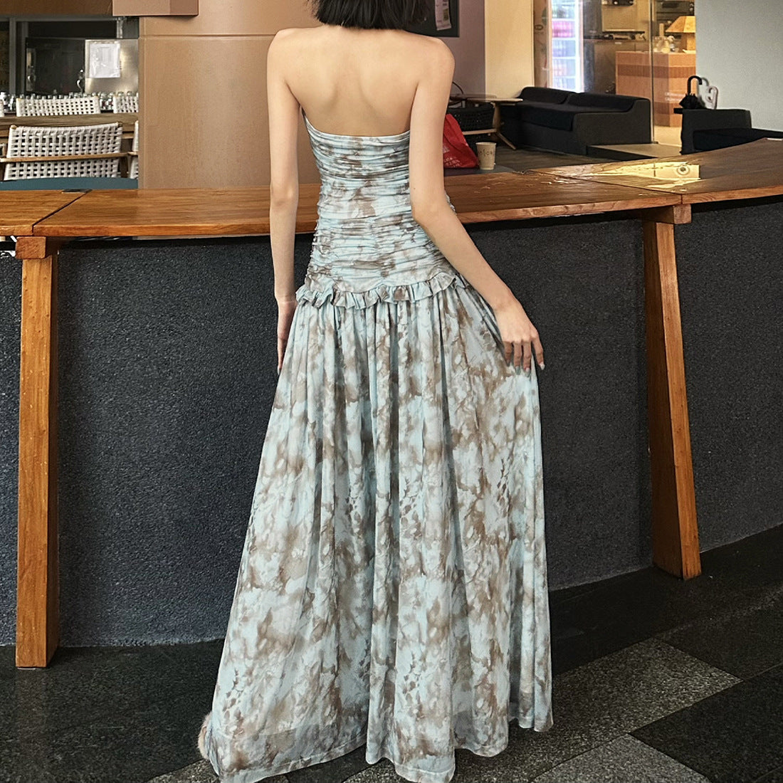 Printed Halterneck Tube Top And Waisted Skirt Set