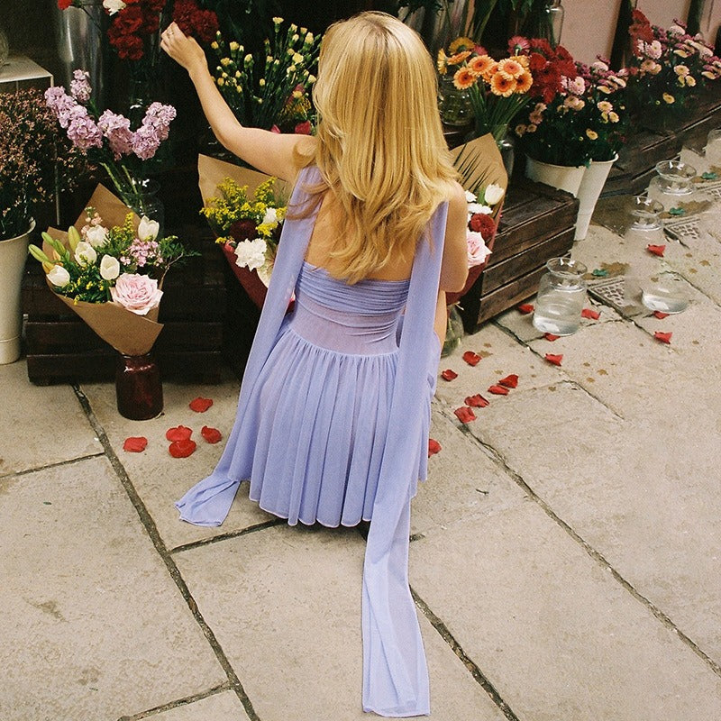 Sleeveless Tulle Dress with Bare Waist
