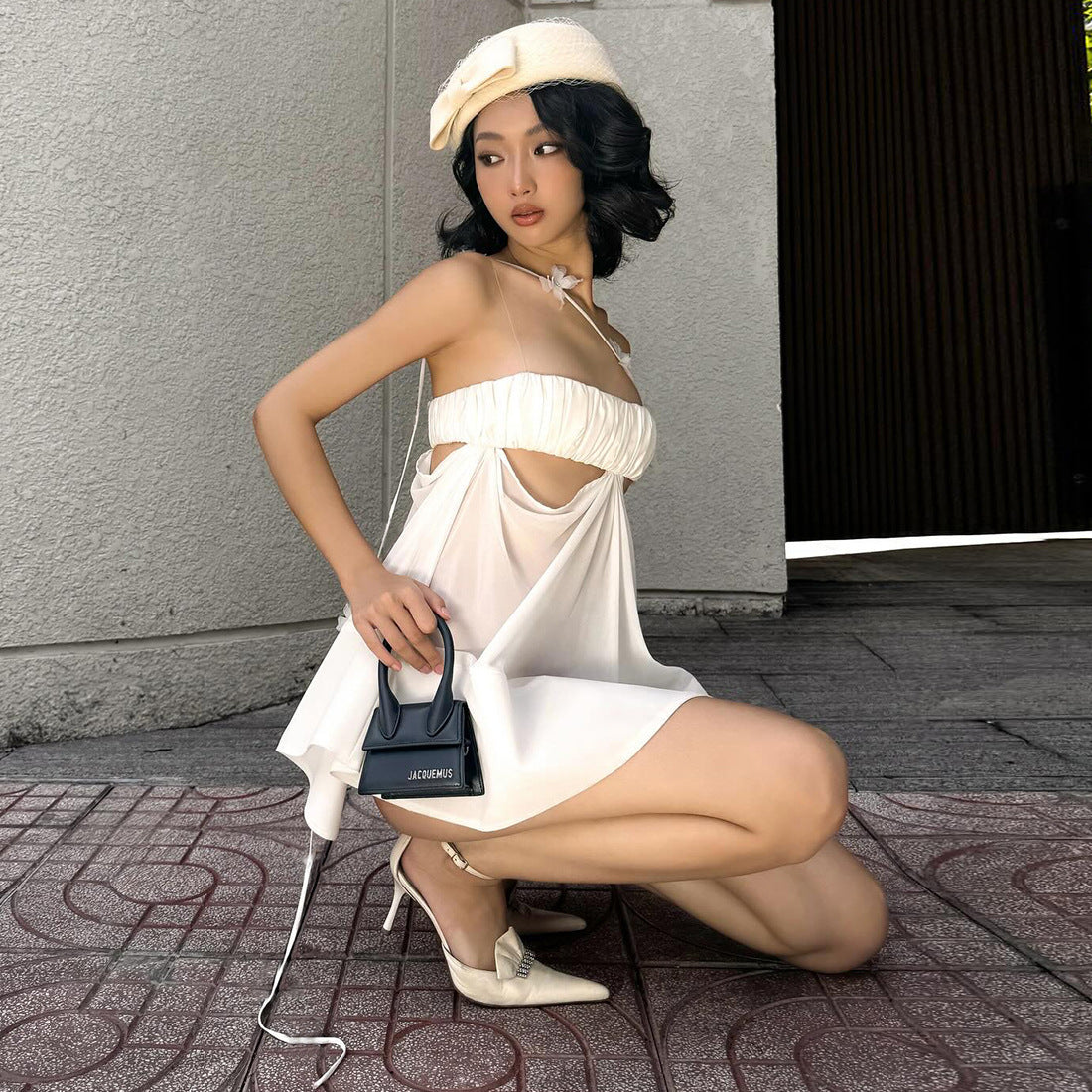 3D Flower Waist-baring Hollow Design Tube Dress